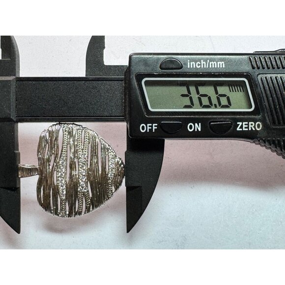 Estate Sterling Silver 925 Heart Pendant Textured Lines & CZ, 36.6mm, 6.7g - Picture 7 of 8